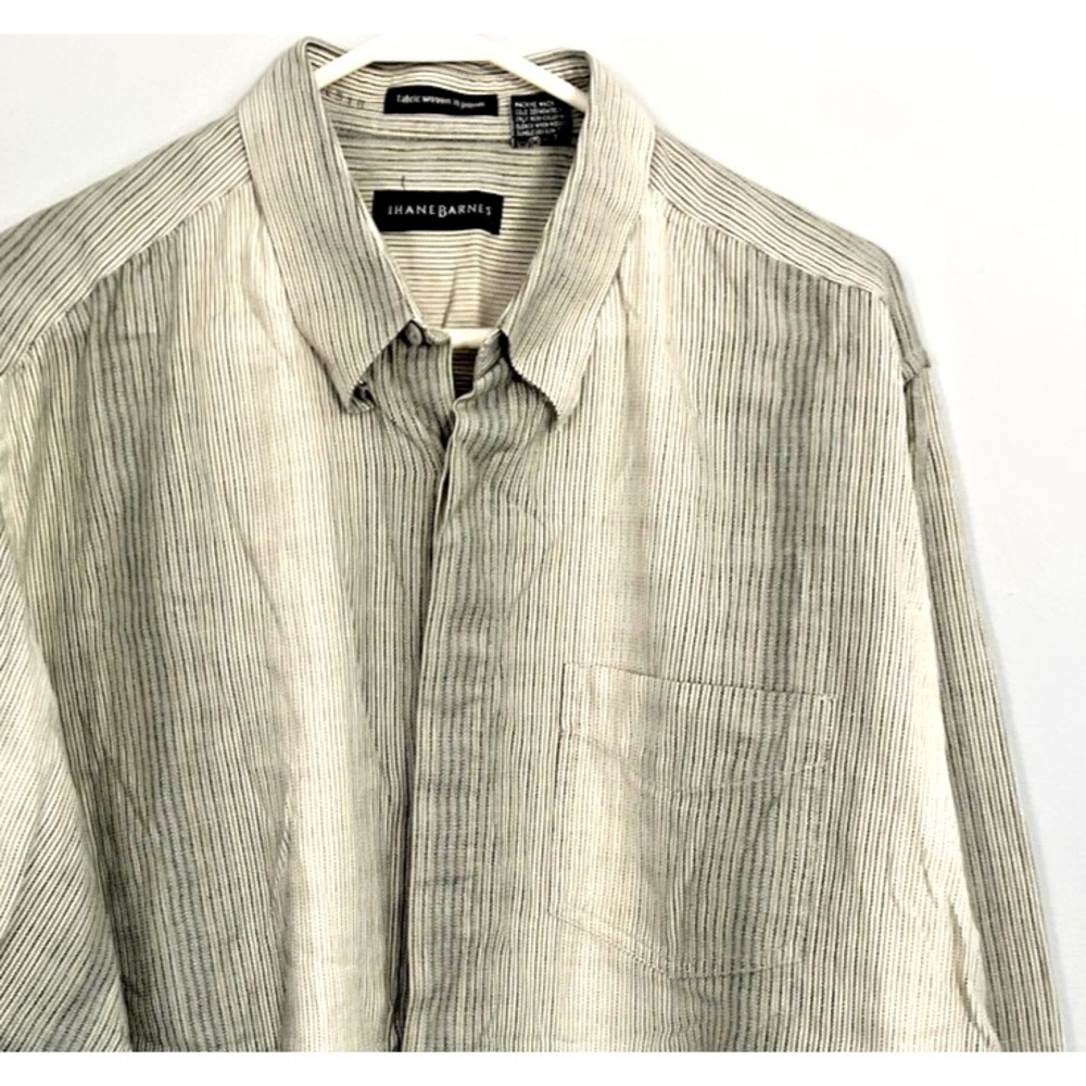 Jhane Barnes Shirt Mens XL Gray Striped Button Down Long Sleeve Woven Japan